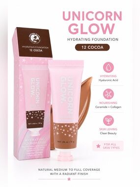 Unicorn Glow Hydrating Foundation #12 Cocoa | Hyaluronic Acid + Collagen